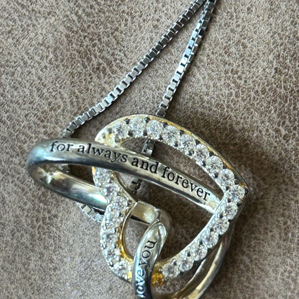 Zales "I Love You Always And Forever" Sterling & Diamond Interlocking Hearts - Picture 3 of 7